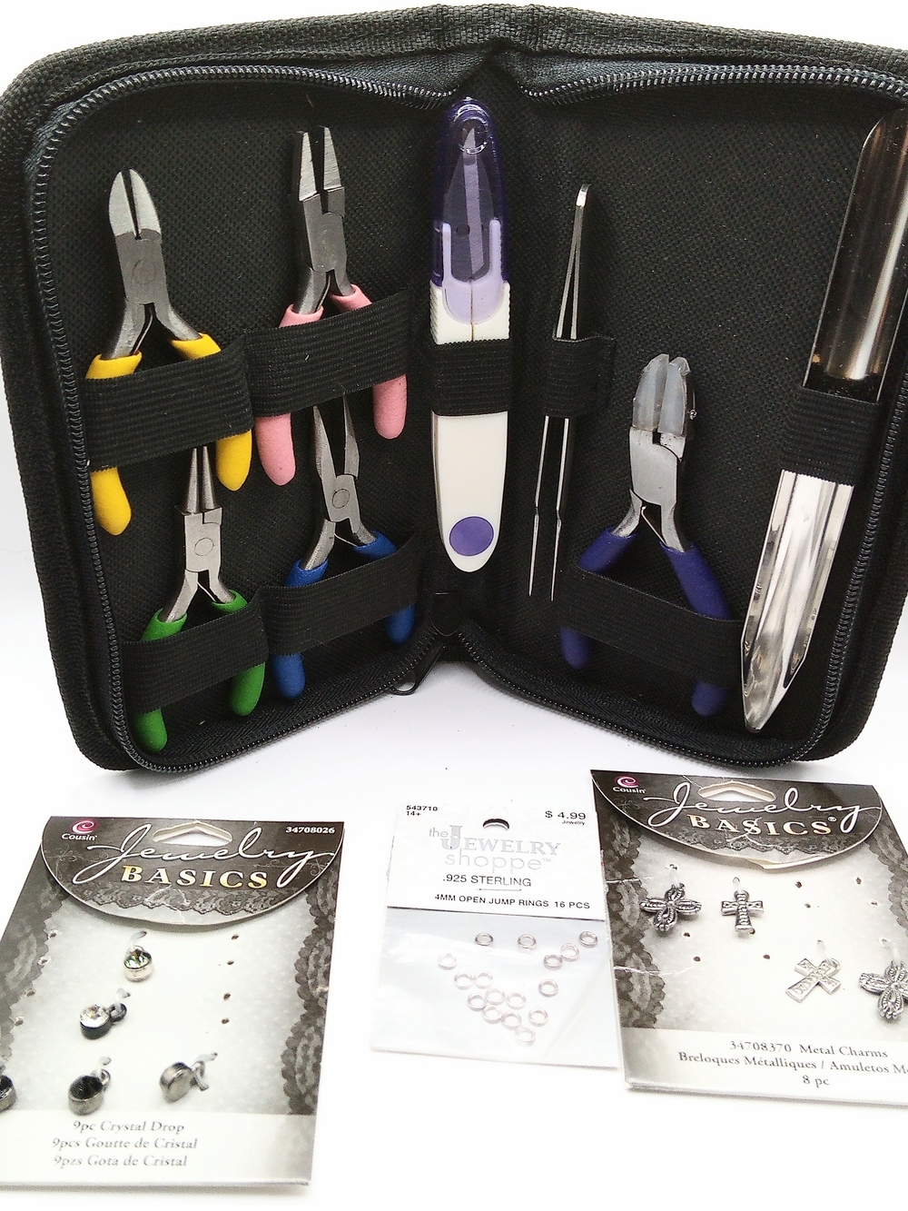 8‑Piece Jewelry Making Tool Kit • Multi‑Color Pliers • Travel Zipper Case